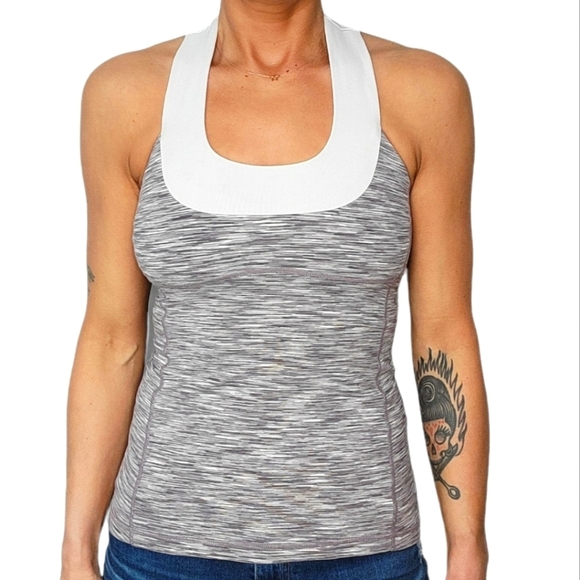 Lululemon Athletica Grey Striped Active Tank Top Racerback Size 6 - Picture 1 of 4